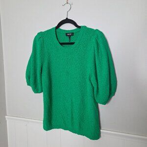 ME + EM Green Cotton Bouclé Pouf Sleeve Knit Tee